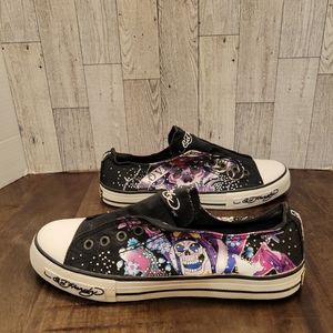 Ed Hardy Laceless Scull Sneakers With Bling Shoes. Black Womans Size 8